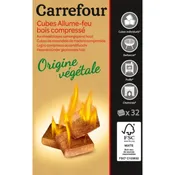 Cubes Allume-feu Bois Compressé X32 Naturel (Barbecue Cheminée Poêle) CARREFOUR