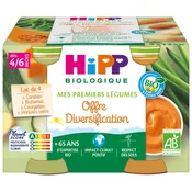 Petits pots bébé dès 4-6 mois offre diversification carotte potiron haricots verts courgettes Bio HIPP BIOLOGIQUE
