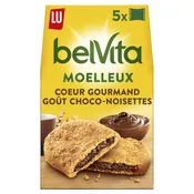 Biscuits petit déjeuner moelleux goût choco noisette Belvita LU