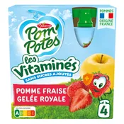 Compotes Les Vitaminés pomme fraise gelée royale vitamine C sans sucres ajoutés POM'POTES