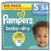 Couches Bébé Baby Dry 11 - 16 kg Taille 5 PAMPERS