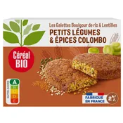 Galettes boulgour de riz lentilles petits légumes et épices colombo Bio CEREAL BIO