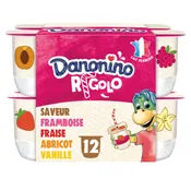 Yaourt aux fruits aromatisé avec paille framboise fraise abricot vanille DANONINO
