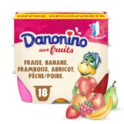 Petits suisses aux fruits fraise banane abricot framboise pêche/poire DANONINO