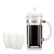 Cafetière à piston 1L + 2 gobelets double paroi en plastique durable 25 cl + café en grains Bodum Best 60g BODUM
