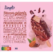 Glaces bâtonnets chocolat lait amandes SIMPLY