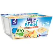 Desserts  bébé dés 6 mois muesli banane et pêche sans sucres ajoutés Bio P'TIT BRASSE