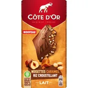 Tablette de chocolat au lait noisettes caramel et riz croustillant COTE D'OR