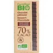 Tablette de chocolat noir Bio pâtissier 70% cacao corsé CARREFOUR BIO