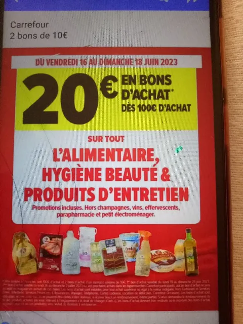 Carrefour 2 Bons de 10€/huper marché