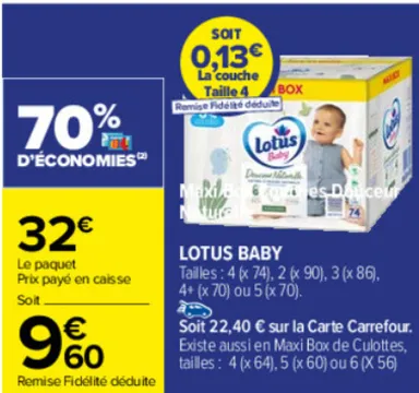 Couches Lotus Baby -70% sur la carte 9€60