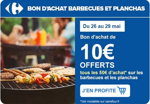 10€ offerts tous les 50€ d’achat sur les barbecues et les planchas  !!