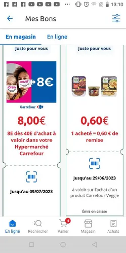 8€ offert des 40€ d'achat à valoir dans votre hypermarchés  carrefour