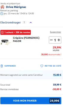 Crêpière Fagor FG0965NOC - 1200W 14€99 - 2