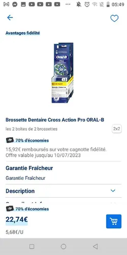 70€ d'économie les 2 boîtes de brossettes ddentaire cross Action Pro oral_B