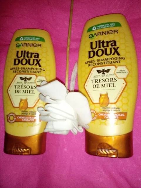 Mon avis sur un produit acheté chez carrefour: après shampooing ultra doux trésors de miel/cheveux fragiles cassants