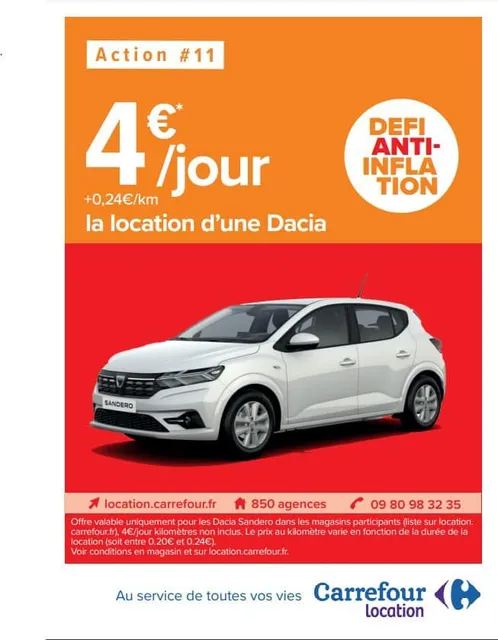 Carrefour Location lance une offre inédite avec la Dacia Sandero à 4€ la journée 🚗