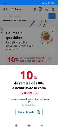 10% de remise dès 80€ d'achat avec le code 32 DRIVE 80