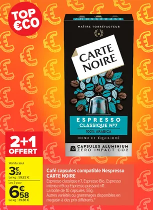 Café Capsules Compatible Nespresso Carte Noire