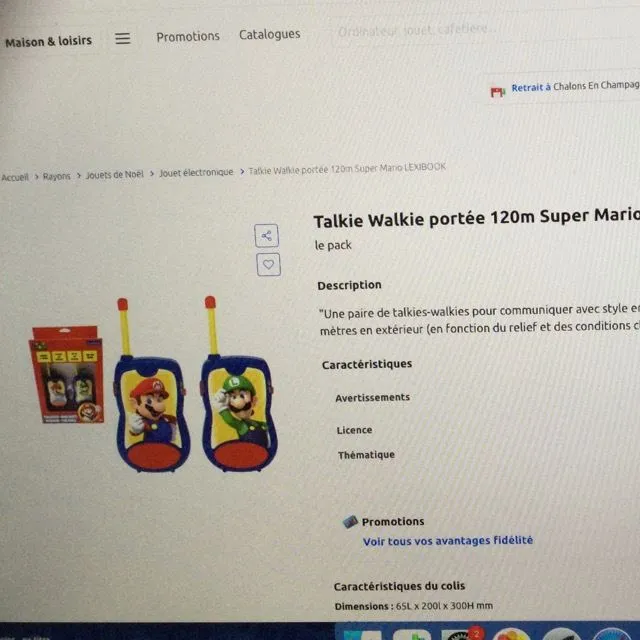 Idée 🎁 Talkie Walkie Super Mario LEXIBOOK 21,90€ 50% sur la carte