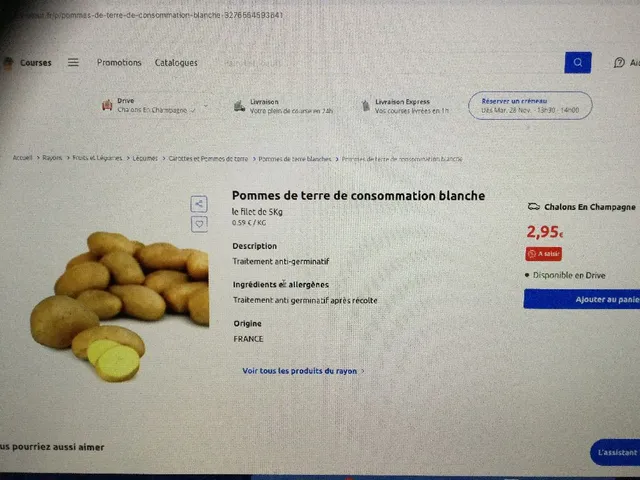 Pommes de terre 🥔 de consommation blanche 2,95€ les 5 kg