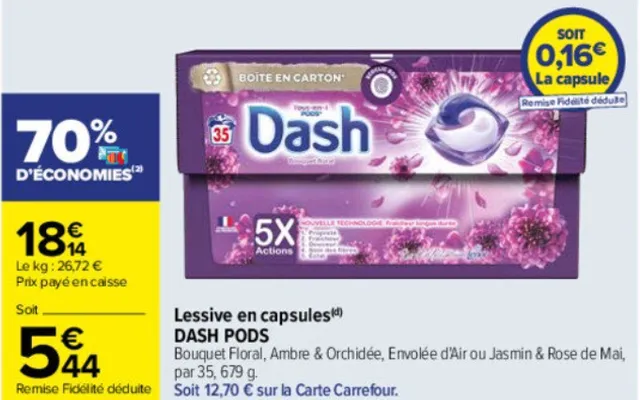 Lessive en capsules Dash 5€44