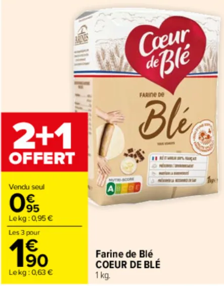 Farine de blé COEUR DE BLE 2+1 en Promo Du 21/03 au 03/04 - 2