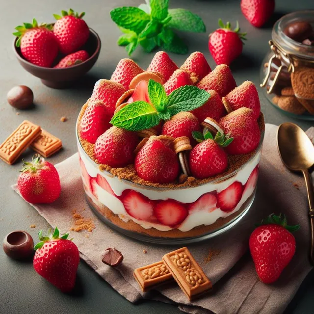 Un délicieux tiramisu aux fraises avec peu de calories