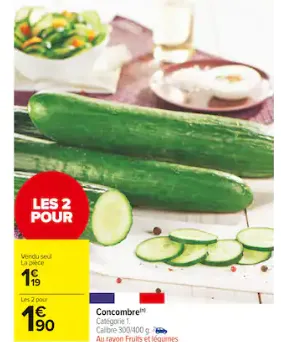 Concombre en Promotion chez Carrefour Market du 28/03  au 9/04 - 2