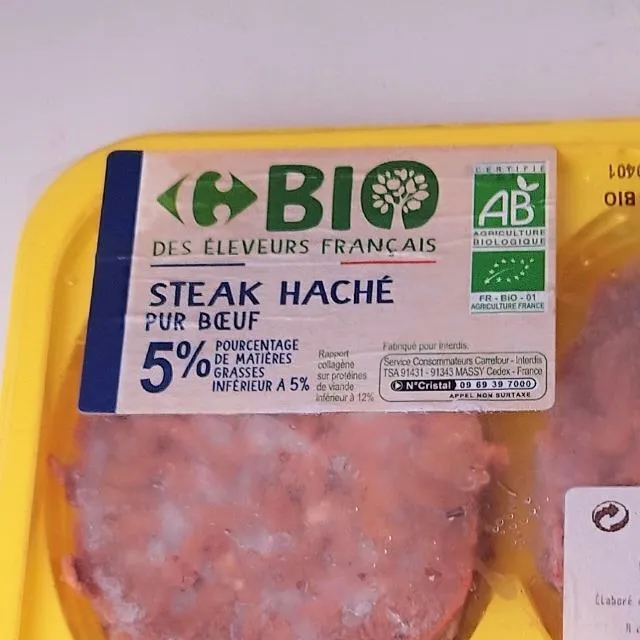 Steak haché pur bœuf 5% MG CARREFOUR BIO