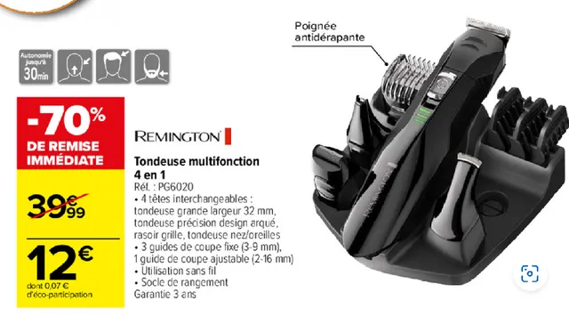 Tondeuse multifonction 4 en 1 Remington 12€