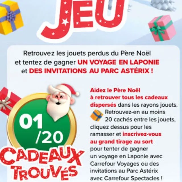 Grand jeu de Noël Carrefour à la recherche des cadeaux perdus - www.carrefour.fr/jeudenoel