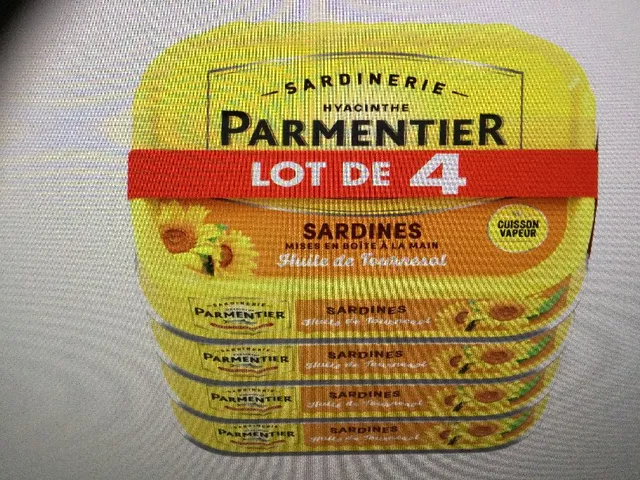 Sardines à l’huile de tournesol PARMENTIER 5,30€ prenez-en 3=Payez en 2