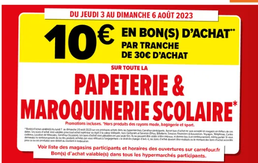 10€ en bon d'achat des 30€ Papeterie & Maroquinerie Scolaire