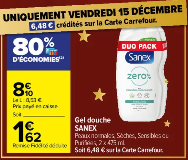 Pack Duo SANEX1€62 uniquement le 15 décembre