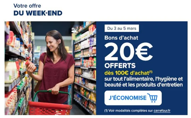 10 euros de réduction dès 30 euros d'achat en magasin ou sur le site (Dans  les rayons d'alimentation, entretien et hygiène) –