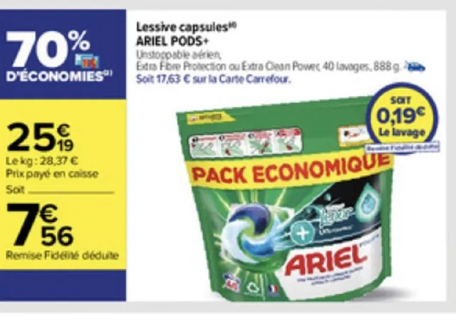 Promo Lessive capsules(d) ARIEL PODS chez Carrefour Contact