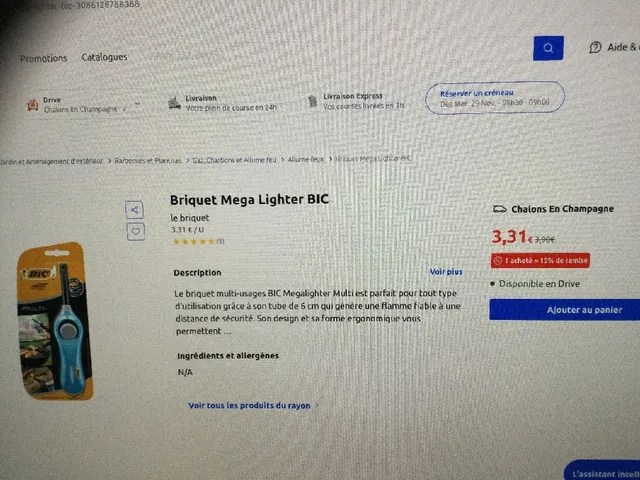 Idée pour allumer le feu🔥: Briquet Mega Lighter BIC en promo à 3,31€