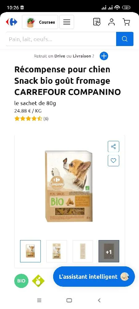 Récompense pour chien 🐕 snack bio goût fromage Carrefour