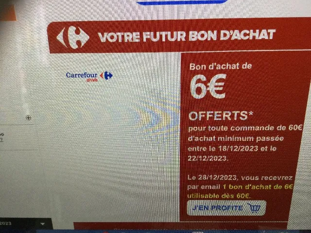 Bon d’achat 6€ Pour 1 commande de 60€ Carrefour  Drive