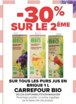 Promo jus de fruits Carrefour bio