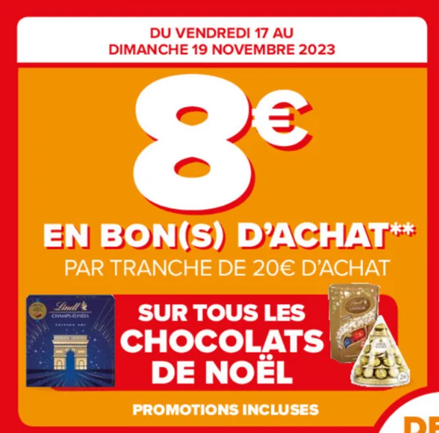 8€ en bon(s) d'achat dès 20€ Chocolats de Noël