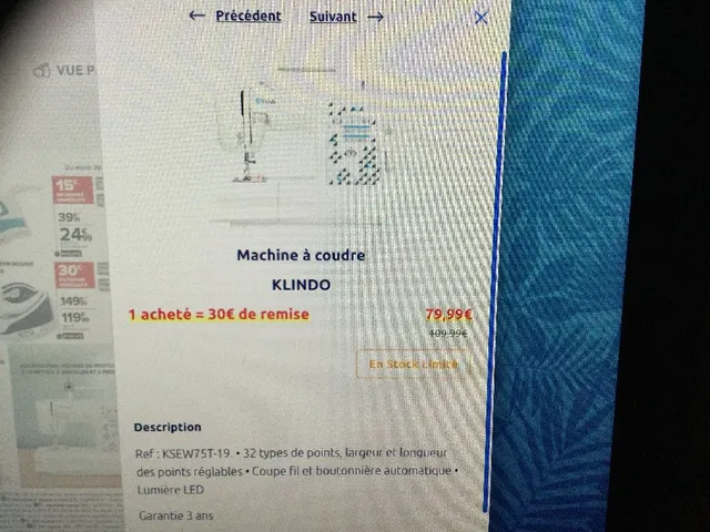 Idée cadeau : Machine à coudre KLINDO 1 acheté = 30€ de remise